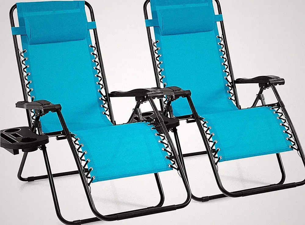 2 Pack Zero Gravity Lounge Chairs with Cup Holder for Patio, Pool, Lawn - Blue