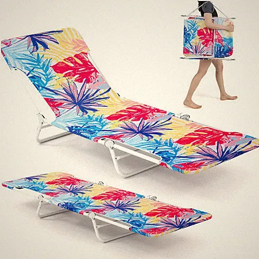 2 Pieces 5-position Lay Flat Beach Recliner with Carry Strap and Metal Frame-Pin