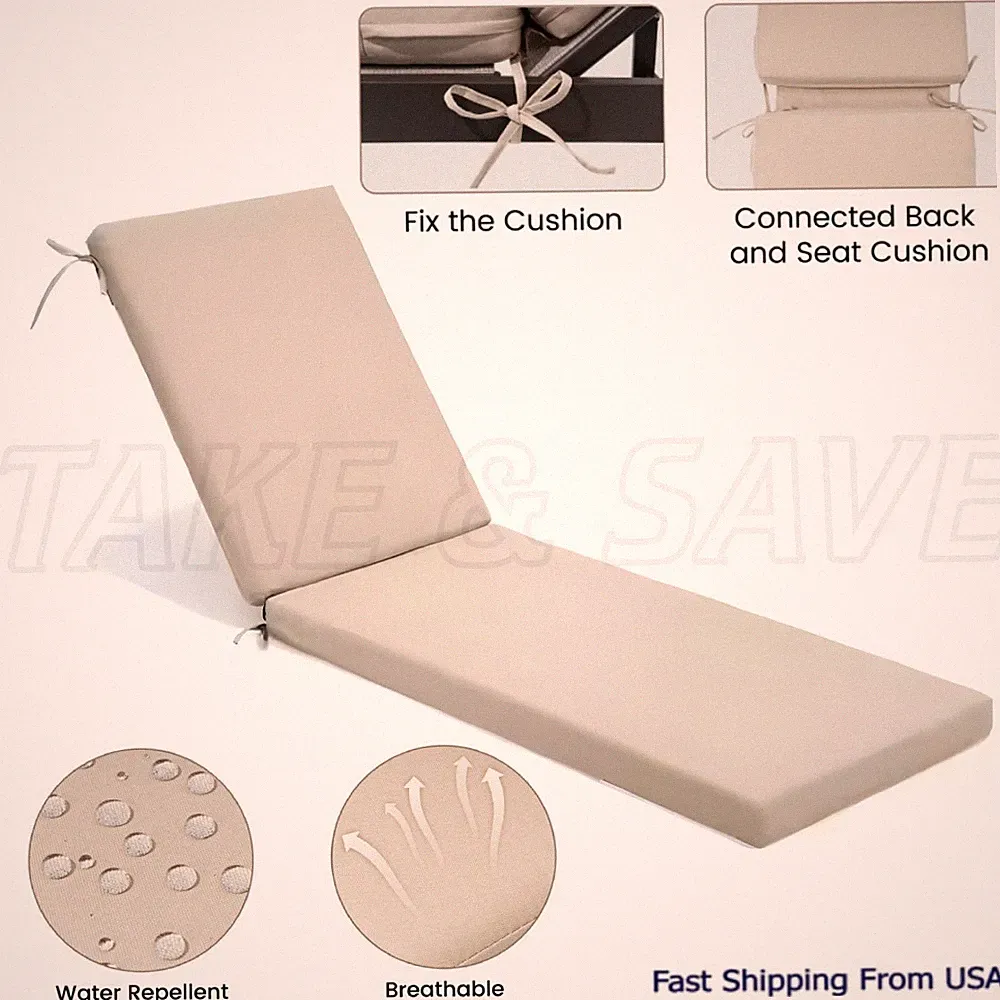 72" Soft Sponge Chaise Lounge Chair Cushion w/ Waterproof and Washable Cover
