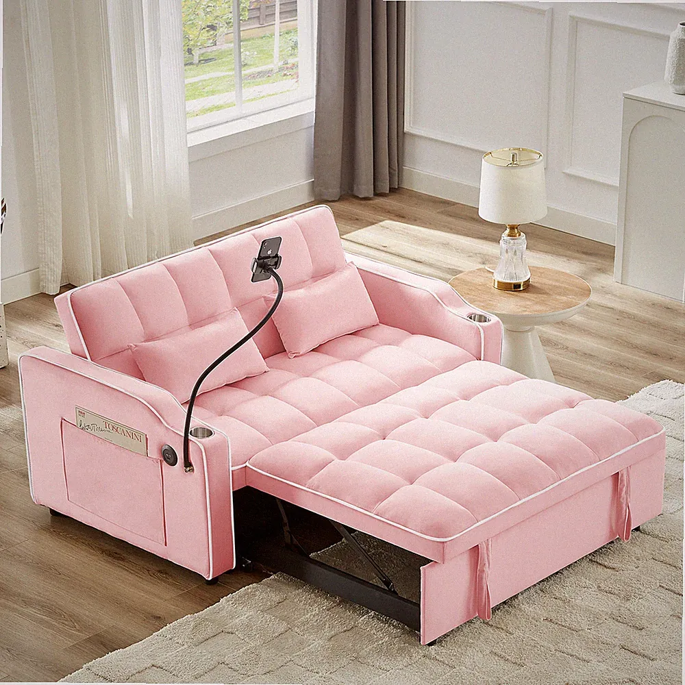 Convertible Sofa Bed Sleeper Couch Pull Out Bed with Cup Holder & USB Interface