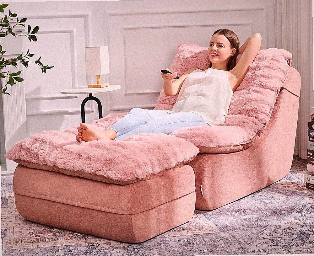 Cozy Pink Reclining Sofa with Footrest for Small Spaces
