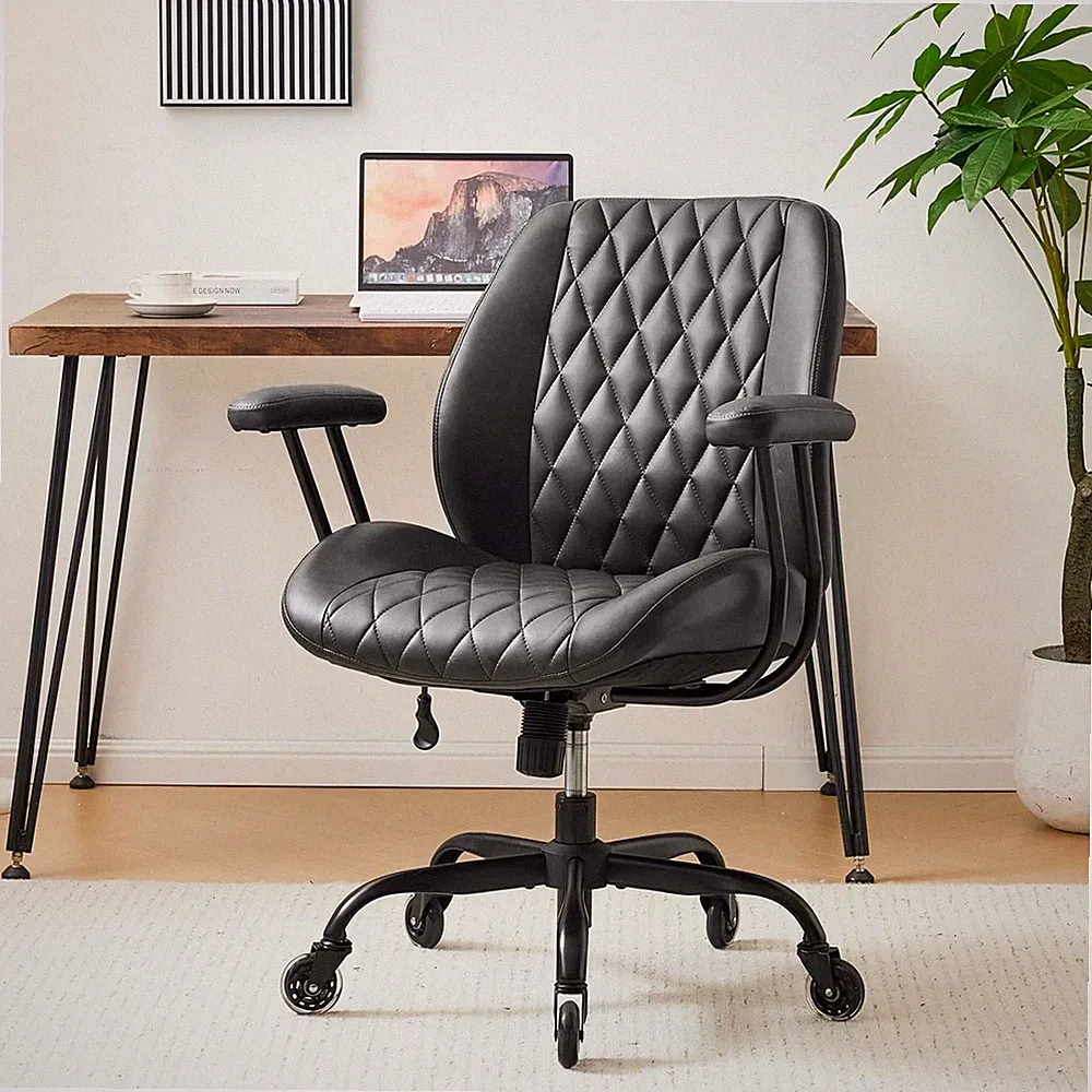Ergonomic Black PU Office Chair with Lumbar Support & Adjustable Height