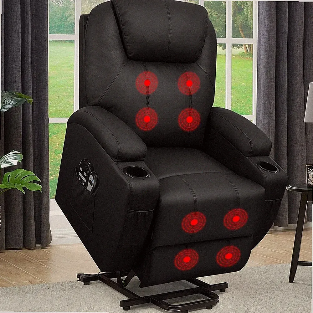 Ergonomic Power Lift Recliner Chair with Massage & Cup Holders - Light Black