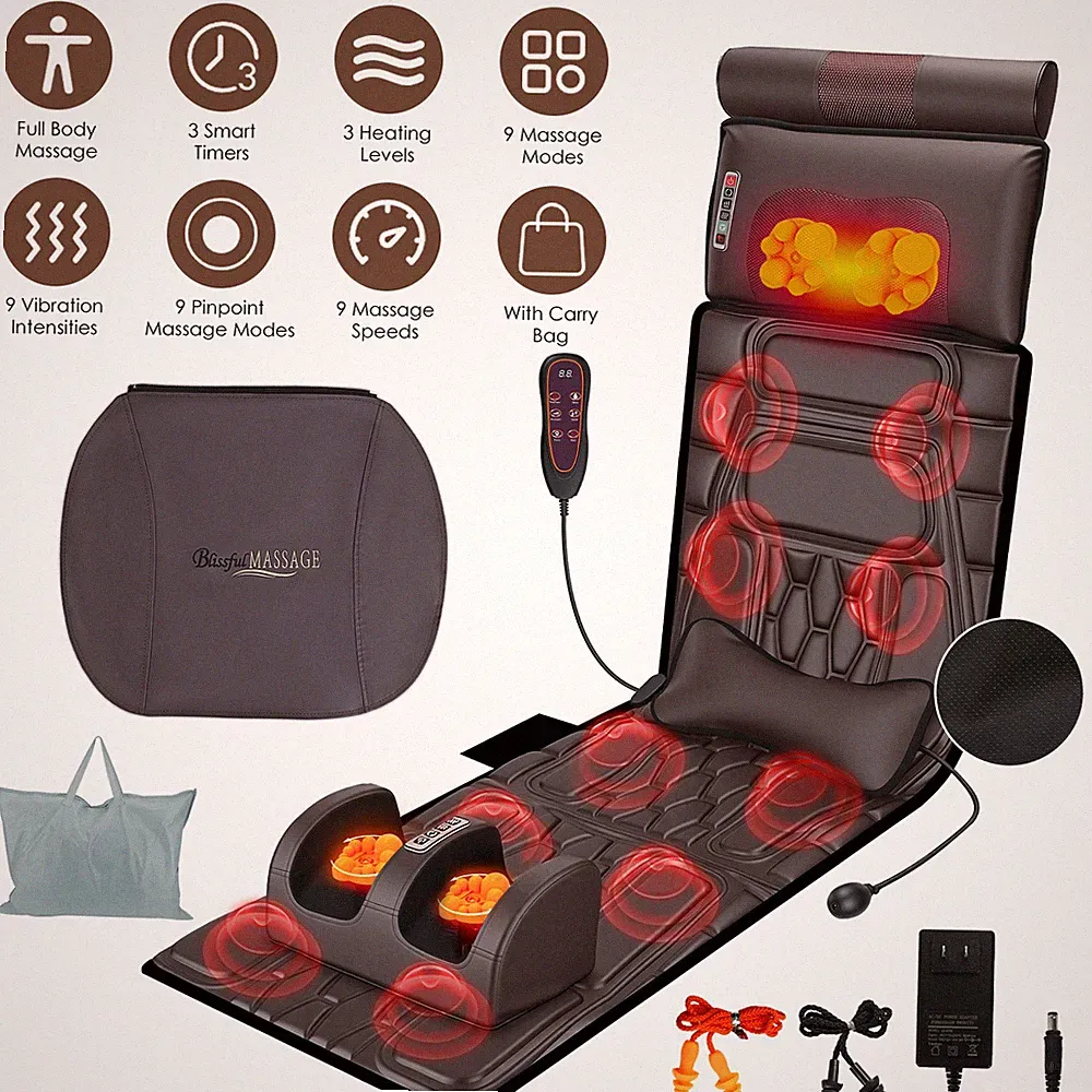 Full Body Massage Mat Reclining Chair Pad with Heat Shiatsu Neck Foot Massager